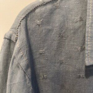 Carbon2Cobalt 100% linen soft green long-sleeved men's button-down shirt L